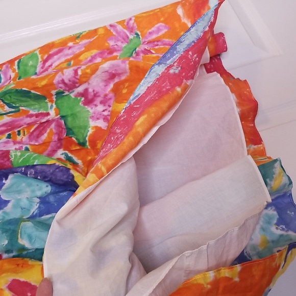 Lauren Ralph Lauren Watercolor Print Skirt Orange Teal Yellow Pleated Waist - Picture 4 of 12